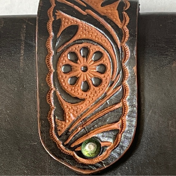 Vintage Hand Tooled Leather Bag 60s 70s Boho Purse Shoulder Crossbody Bag Hippie - Picture 8 of 8